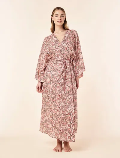 Papinelle Carly Floral Maxi Kimono Robe In Pink