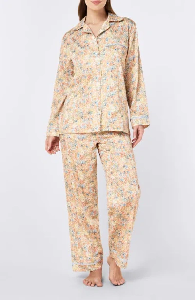 Papinelle Carly Floral Print Cotton Sateen Pajamas In Brown