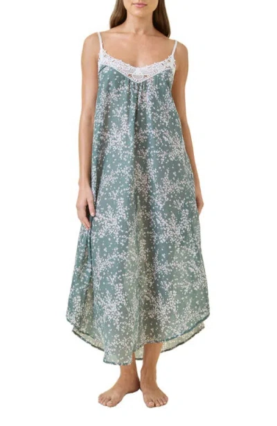 Papinelle Cheri Blossom Cotton & Silk Nightgown In Moss