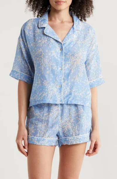 Papinelle Cheri Blossom Cotton & Silk Short Pajamas In Powder Blue