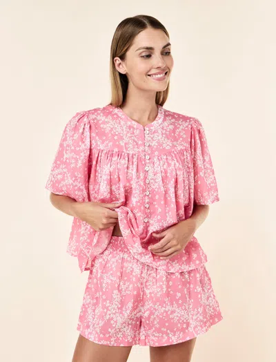 Papinelle Cheri Blossom Gathered Boxer Pj Set In Pink