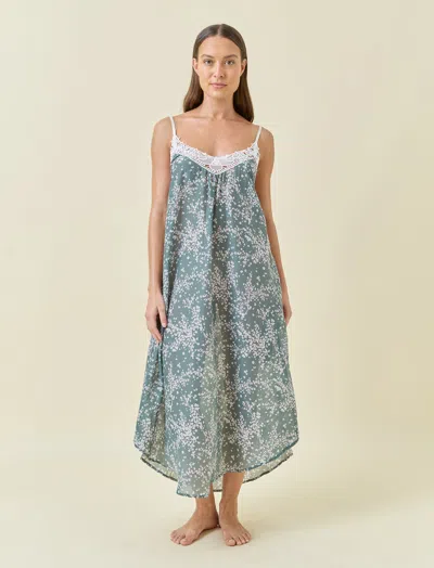 Papinelle Cheri Blossom Lace Front Maxi Nightgown In Moss