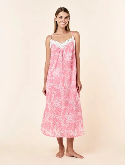 Papinelle Cheri Blossom Lace Front Maxi Nightgown In Pink