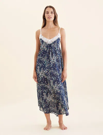 Papinelle Cheri Blossom Lace Front Maxi Nightie In Blue