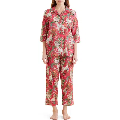 Papinelle Clara Print Crop Cotton Pajamas In Red