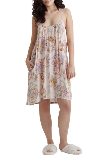 Papinelle Coco Floral Strappy Sateen Nightgown In Cream
