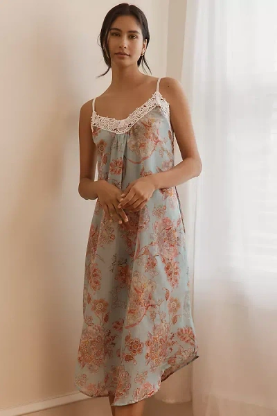 Papinelle Coco Lace-front Maxi Nightgown In Blue