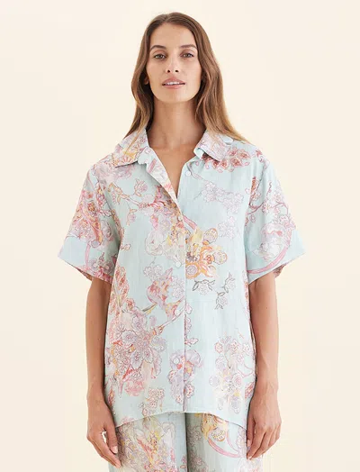 Papinelle Coco Resort Linen Short Sleeve Shirt In Blue