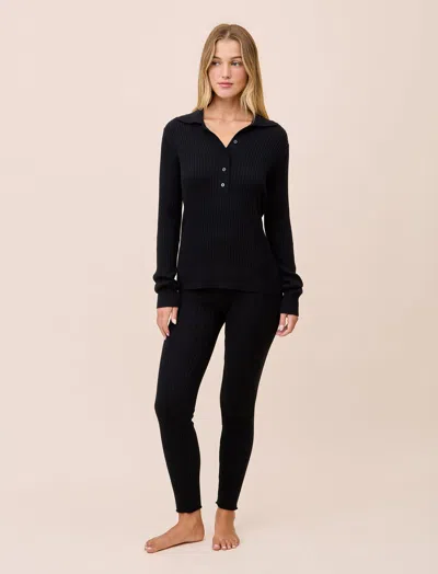 Papinelle Colette Cosy Cotton Silk Rib Ls Top In Black