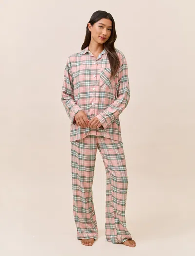 Papinelle Comfy Plaid Full Length Pj Set In Strawberry