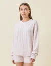 Papinelle Cozy Cable Long Sleeve Pajama Top In Neutral
