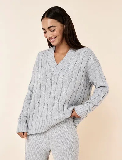 Papinelle Cotton Cashmere Cable V-neck Jumper In Gray