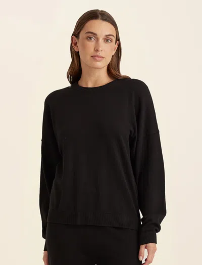 Papinelle Cotton Cashmere Crew Neck Long Sleeve Top In Black