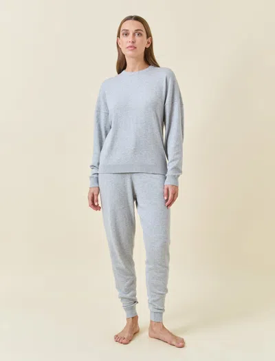 Papinelle Cotton Cashmere Crew Neck Long Sleeve Top In Grey