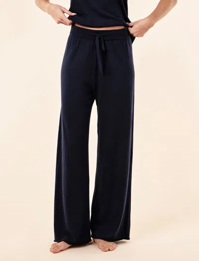 Papinelle Cotton Cashmere Fine Knit Full Length Pant In Blue