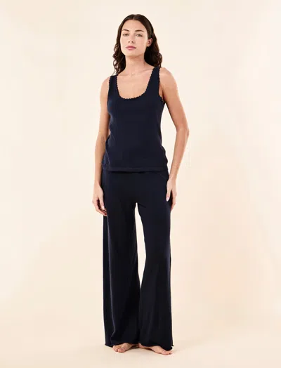 Papinelle Cotton Cashmere Fine Knit Tank In Blue