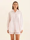 Papinelle Cotton Stripe Shirting Boxer Pj Set In  Pink White Stripe