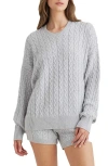 Papinelle Cozy Cable Long Sleeve Pajama Top In Grey
