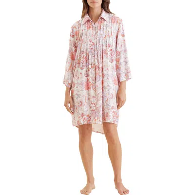 Papinelle Ella Cozy Pleat Front Nightgown In Strawberry