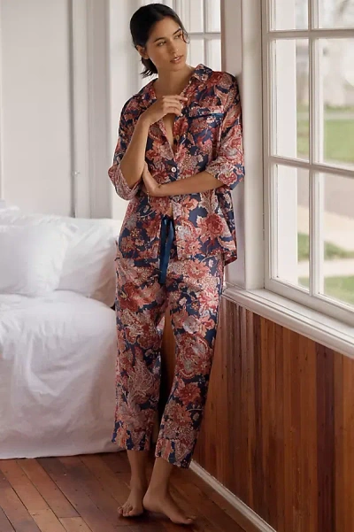 Papinelle Ella Cotton-silk Crop Pajama Set In Blue