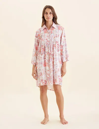 Papinelle Ella Cozy Pleat Front Nightgown In Strawberry
