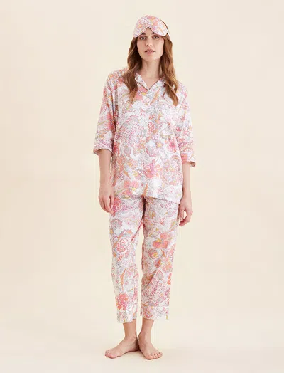 Papinelle Ella Crop Pj Set With Eye Mask In Strawberry Ice