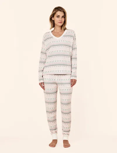 Papinelle Fairisle Waffle Long Sleeve Top And Jogger In Green