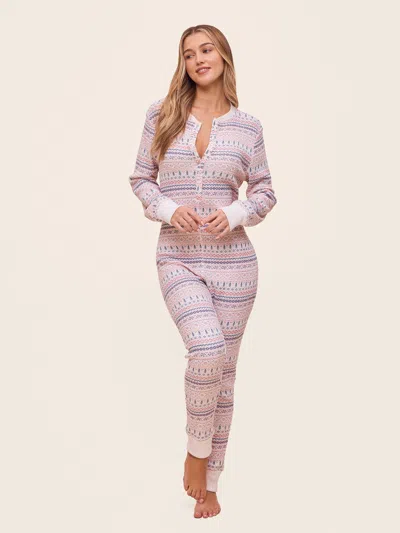 Papinelle Fair Isle Waffle Knit Pajama Jumpsuit In Pink