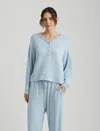 Papinelle Feather Soft Long Sleeve Boxy Henley In Cloud Blue