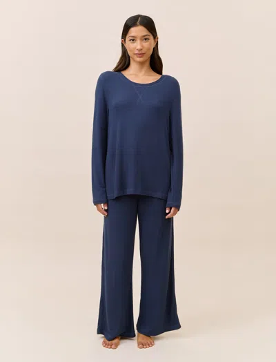 Papinelle Feather Soft Long Sleeve Top & Wide Leg Pant In Blue