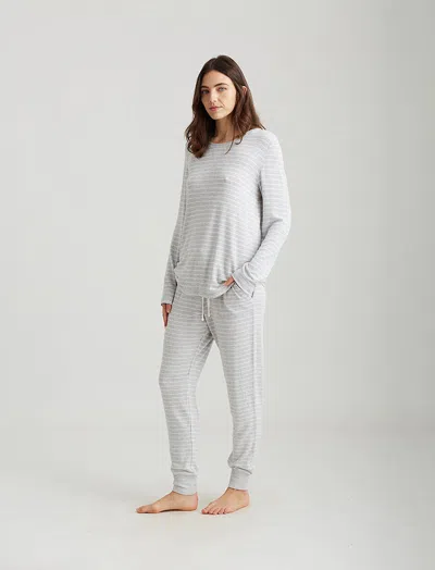 Papinelle Feather Soft Long Sleeve Top In Grey White Stripe