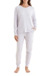Papinelle Feather Soft V-neck Top And Jogger In Misty Lilac Stripe