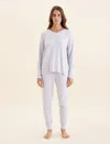 Papinelle Feather Soft V-neck Top And Jogger In Misty Lilac Stripe