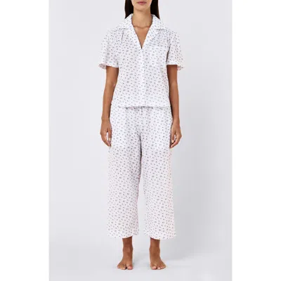 Papinelle Floral Swiss Dot Cotton Crop Pajamas In White