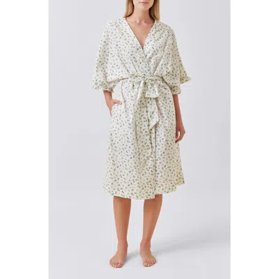 Papinelle Floral Swiss Dot Cotton Robe In White