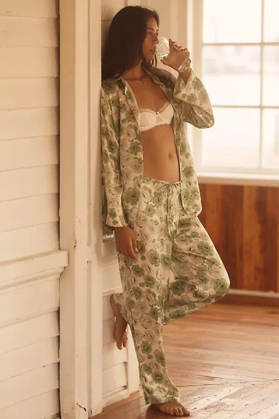 Papinelle Florence Silk Full-length Pajama Set In Green