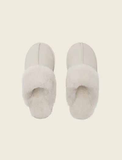 Papinelle Fur Trim Suedette Slides In White