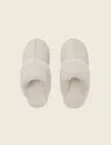 Papinelle Fur Trim Suedette Slides In Ecru