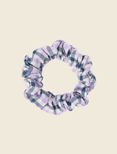 Papinelle Gingham Scrunchie In Navy & Wisteria