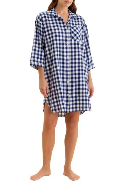 Papinelle Gingham Seersucker Nightshirt In Navy/white