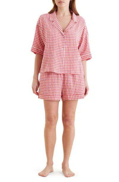 Papinelle Gingham Seersucker Short Pajamas In Blue