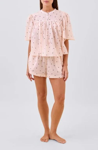 Papinelle Heart Print Cotton Short Pajamas In Pink