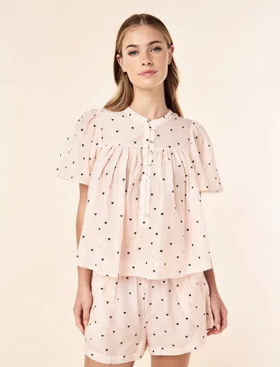 Papinelle Hearts Gathered Boxer Pj Set In White