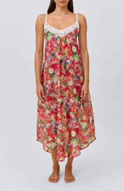 Papinelle Holly Lace Trim Cotton Voile Nightgown In Red