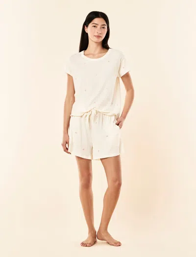 Papinelle Jada Floral Cotton Knit Boxer Pj In Sand