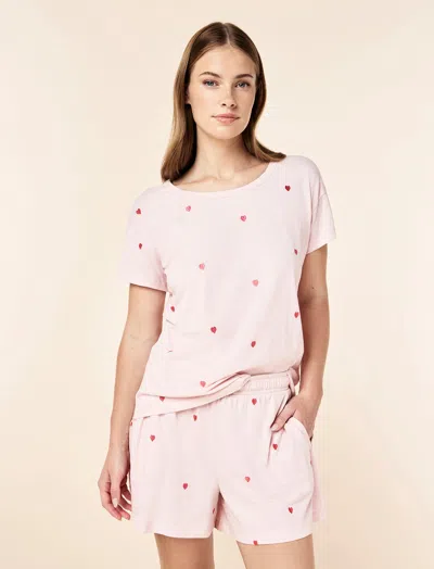 Papinelle Jada Hearts Cotton Knit Boxer Pj Set In Pink