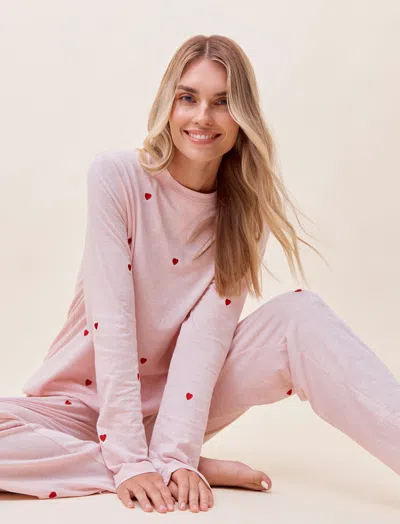 Papinelle Jada Hearts Cotton Long Sleeve Tee And Straight Leg Pant In  Pink