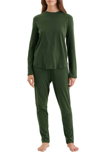 Papinelle Jada Long Sleeve Cotton Pajama Top In Forest Green