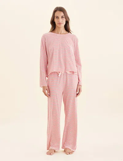 Papinelle Jada Organic Cotton Boxy Long Sleeve Tee & Straight Leg Pant In Pink