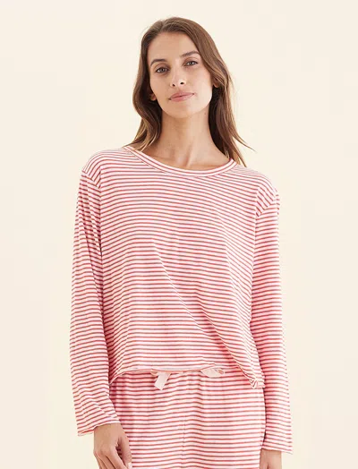 Papinelle Jada Organic Cotton Boxy Long Sleeve Tee In Rosewater / Red Stripe